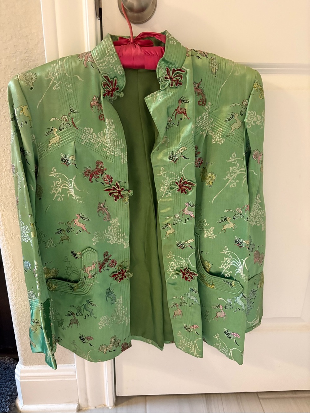 Vintage Green Embroidered Mandarin Collar Jacket